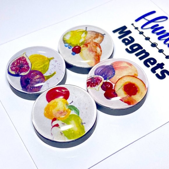 Set of 4 Magnets Watercolor Summer Fruit 2 Glass Refrigerator Kitchen Whiteboard - Picture 3 of 3